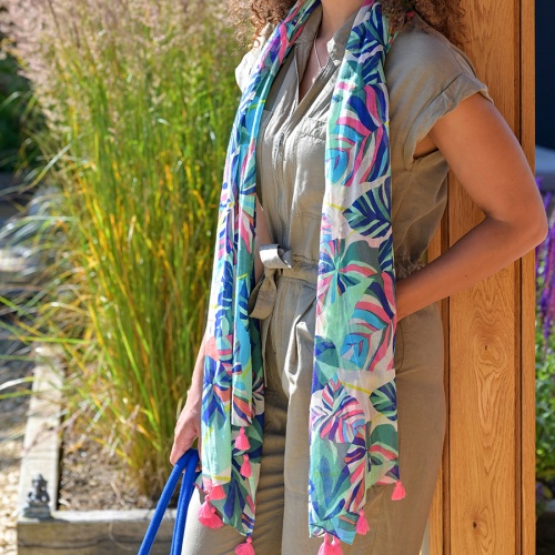 Organic Cotton Vibrant Tropical Print Scarf by Peace of Mind